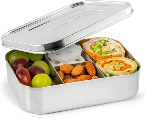 Vista 10 de LunchBots Caja Bento Empacadora de Snacks Pequeña - Contenedor de Snacks Extra Pequeño Dividido de Acero Inoxidable - 2 Compartimentos para Frutas