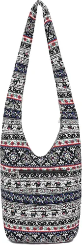Vista 165 de Bolsa de hombro para mujer, de lona en estilo hippie/bohemio para llevar cruzada al hombro, disponible en diferentes colores y estampados
