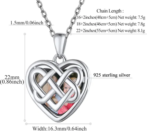 Vista 5 de FindChic Collar con medallón de corazón de plata de ley 925, nudo celta, rama delicada, ala de ángel, ramas de plantas, abrazo, llama, collar