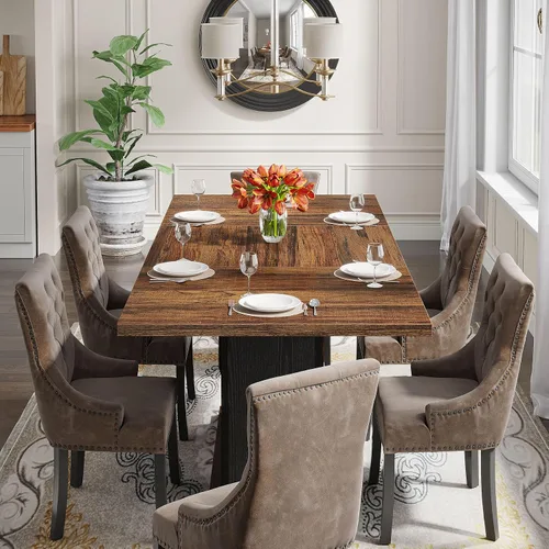 Vista 4 de Tribesigns Mesa de comedor rectangular de 55 pulgadas para 4 a 6 personas, mesa de comedor de madera de granja para cocina, comedor y sala de estar