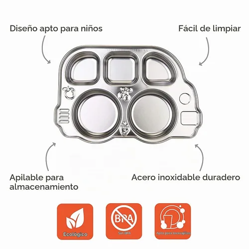 Vista 2 de Innobaby Placa de autobús de acero inoxidable, el original, libre de óxido, placa dividida segura, placa de forma divertida inventada para bebés