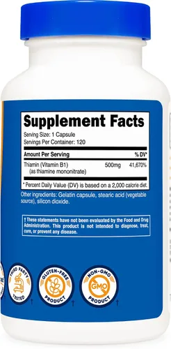 Vista 4 de Nutricost Vitamina B1 (tiamina) 500 mg, 120 cápsulas (2 botellas)