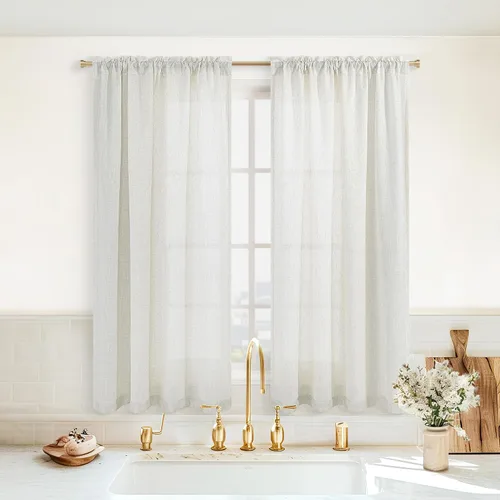 Vista 36 de KOUFALL Juego de 2 cortinas de puerta francesa, cortinas de lino para puerta/ventana, cortina transparente boho para cristal lateral delantero