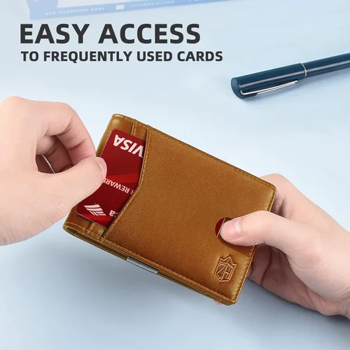 Vista 15 de Zitahli - Carteras delgadas con clip para dinero para hombre, tarjetero minimalista, de cuero, plegable, con bloqueo RFID, cartera de bolsillo