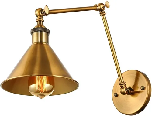 Vista 10 de LITFAD Paquete de 2 lámparas de pared ajustables con acabado de latón, 1 lámpara de pared industrial retro de 7.2 pulgadas con pantalla de cono