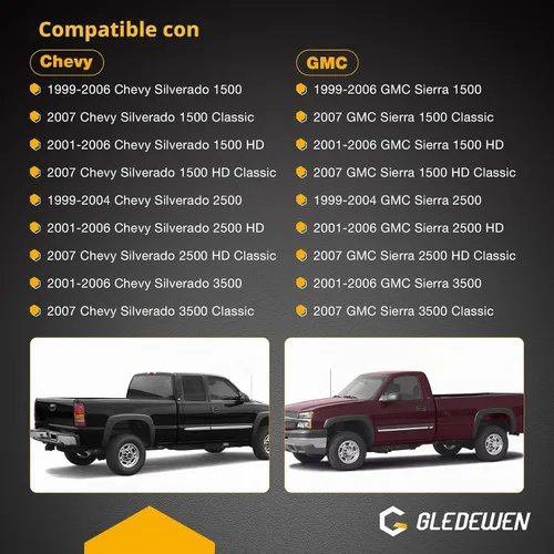 Vista 7 de Gledewen Pestillo de mango de puerta trasera y moldura de bisel con clips de varilla para Chevy Silverado GMC Sierra 1999-2007 1500 2500 3500