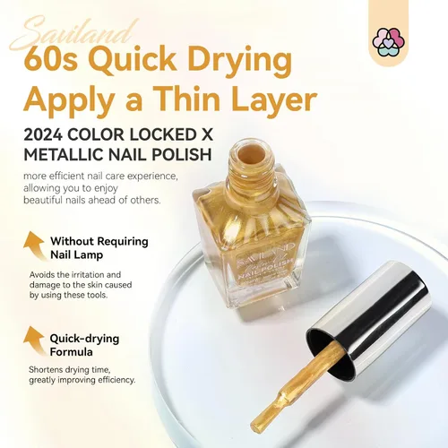 Vista 6 de SAVILAND Esmalte de uñas metálico dorado: esmalte de uñas espejo dorado de secado rápido, esmalte de uñas cromado regular, fácil de usar y quitar