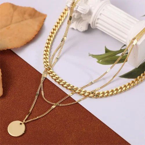Vista 5 de ASCOMY Collares en capas para mujer, delicado collar de oro chapado en oro de 14 quilates, collar de espiga para mujer, collar de cruz de perlas