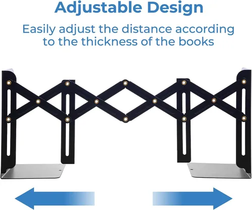 Vista 7 de M&G Sujetalibros ajustables para estantes, sujetalibros de metal para libros pesados, soporte organizador de archivos de revistas de escritorio que