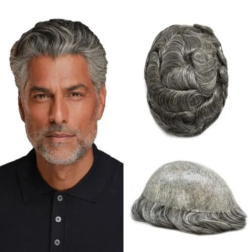 Vista 200 de Toupee para hombre 100% cabello humano real tupé para hombres 0.004 in piel de poliuretano para hombre, sistema de reemplazo de piezas de pelo