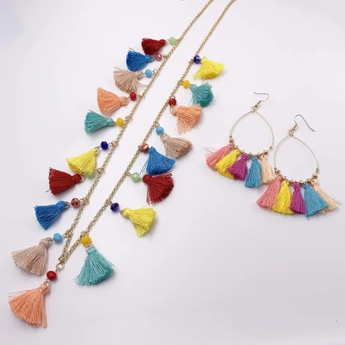 Vista 2 de SELOVO Conjunto de joyas de pendientes de gota con borla bohemia, collar colorido para mujer