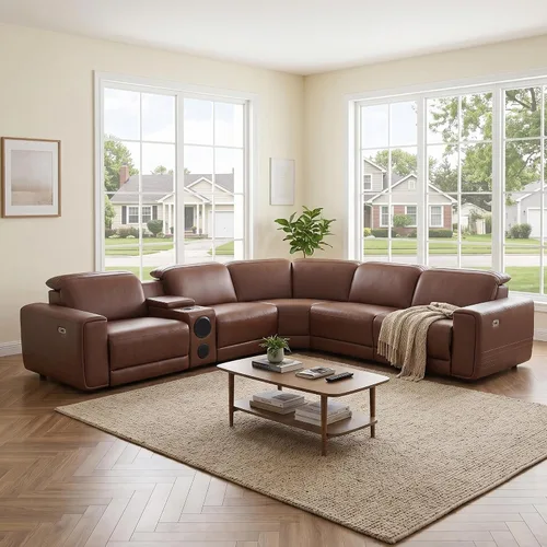 Vista 14 de Sofá seccional reclinable eléctrico, sofá de felpa beige y gris, sofá seccional con consola de almacenamiento, sofá reclinable para sala de estar