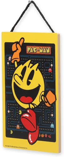 Vista 2 de Pac-Man Jumping - Decoración colgante de pared de madera, divertido letrero de Pac-Man para sala de juegos o dormitorio
