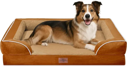 Vista 68 de Comfort Expression - Cama ortopédica para perros medianos, 28 x 19 pulgadas, cama impermeable y de apoyo de espuma con cojines removibles, sofá