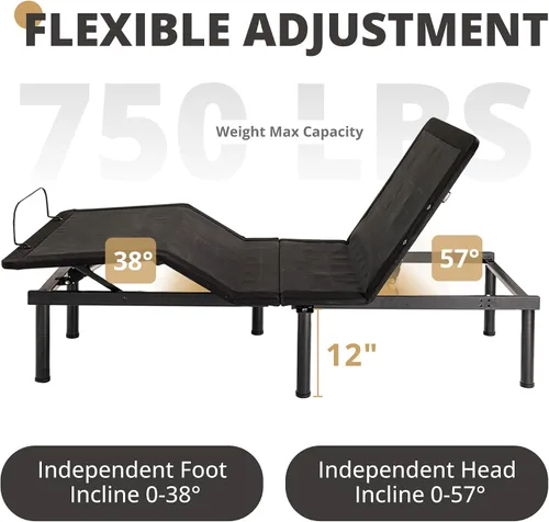 Vista 5 de EGOHOME Marco de cama ajustable individual XL con control remoto inalámbrico, base de cama eléctrica ajustable independiente con inclinación