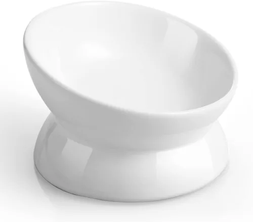 Vista 20 de LoeJan Tazón Elevado para Comida de Gatos, Tazón de Agua de Cerámica Elevado e Inclinado de 5 Oz, Platos Anti Vómito que Protegen la Columna
