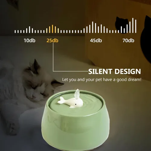Vista 4 de Fuente de agua de cerámica para gatos, dispensador de agua de porcelana para gatos de 45 onzas/1.3 L, fuente de agua automática para mascotas