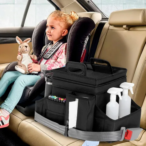 Vista 8 de LUVHOMEE Organizadores de coche y almacenamiento para asiento trasero y asiento delantero, organizador plegable para automóvil con correa