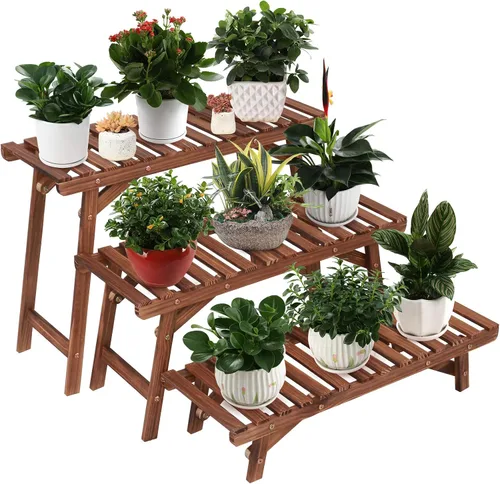 Vista 7 de Ufine - Soporte vertical de madera para plantas de 3 niveles