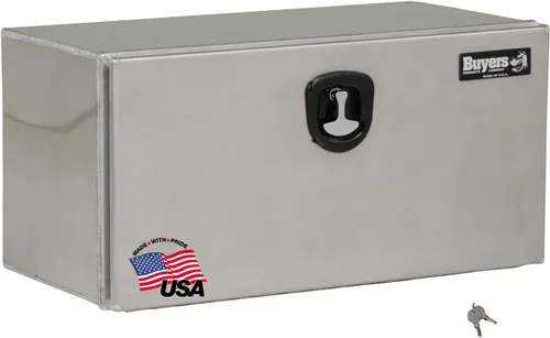 Vista 6 de Buyers Products 1706500 - Caja de aluminio para debajo de la carrocería de camión plateada con puerta de banda de rodadura diamantada, 18x18x24