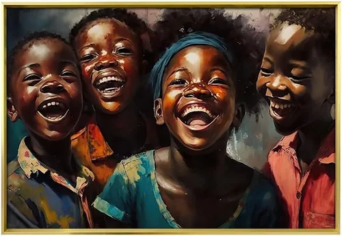 Vista 13 de Turaranusy Póster de arte negro para niños africanos, lienzo para pared, niños bajo la lluvia, para decoración de sala de estar, dormitorio