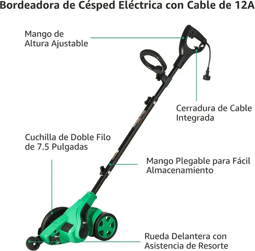 Vista 2 de Amazon Basics Bordeadora eléctrica con cable de doble filo de 12 amperios y 7.5 pulgadas, 4420 RPM