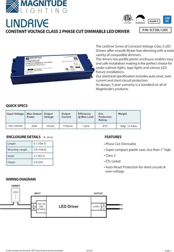 Vista 2 de Controlador LED - Magnitud 12V - 20W Lindrive Transformador LED voltaje constante regulable controlador SLT20L12DC