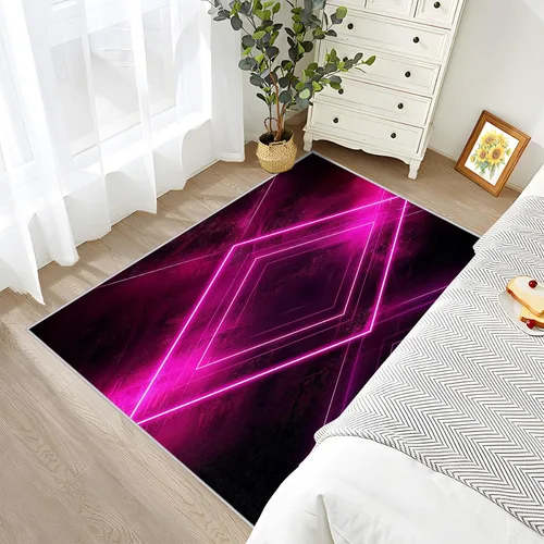 Vista 5 de Alfombra geométrica para habitación de niños, alfombra de 2 x 3, alfombra geométrica, alfombra abstracta futurista neón, alfombra rosa intenso