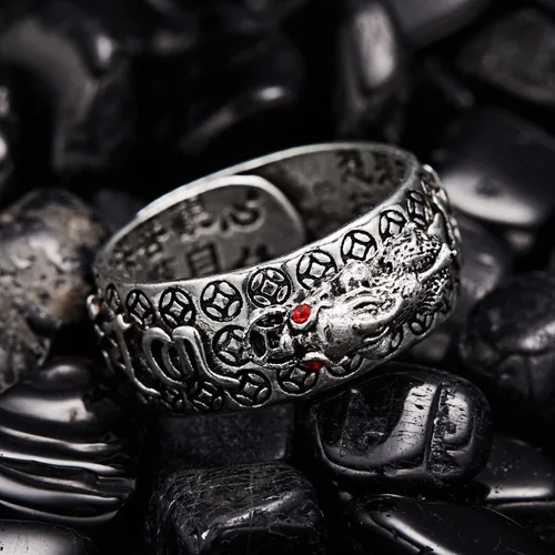 Vista 4 de Anillo Feng Shui Pixiu Mantra para - Anillo Ajustable Pixiu Mantra De La Suerte, Plata