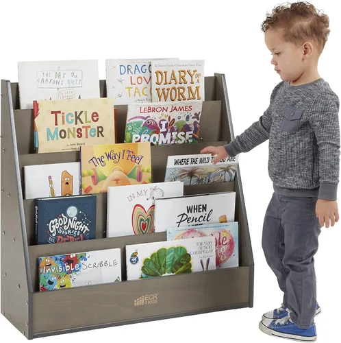 Vista 12 de ECR4Kids Exhibición de libros de doble cara optimizada con almacenamiento Gris (Grey Wash)