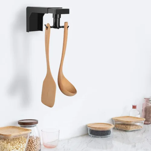 Vista 5 de Linkidea Gancho de cocina para gabinete, rotación de 360°, estante colgante de cocina para almacenamiento de utensilios, gancho adhesivo sin uñas