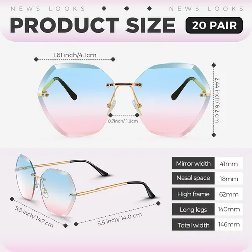 Vista 2 de Xuhal 20 gafas de sol sin montura para mujer, lentes de corte de diamante, gafas de sol de gran tamaño, gafas de sol discoteca