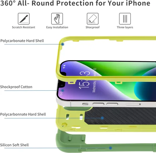 Vista 3 de MARKILL Funda compatible con iPhone 14 Plus de 6.7 pulgadas con soporte de anillo giratorio de 360 grados, protección contra caídas de grado