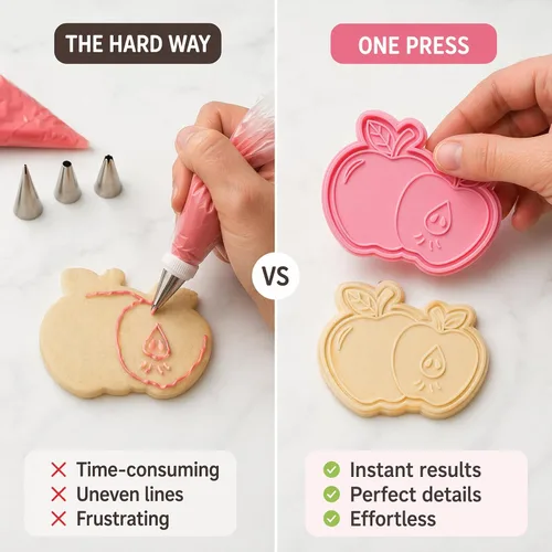 Vista 3 de Cortadores de galletas de manzana con sello en relieve 3D impreso en forma de fruta de ácido poliláctico de 3 pulgadas, suministros para hornear