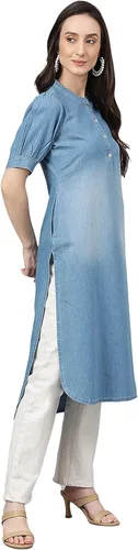Vista 6 de Janasya Indian - Pantalones de mezclilla azul claro para mujer