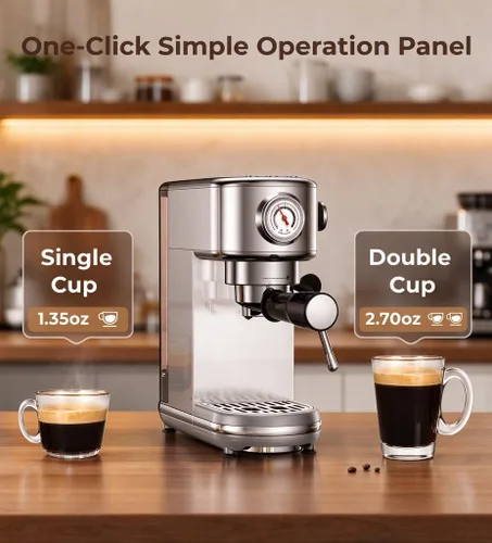 Vista 3 de atatix Máquina de café expreso 20 bar con espumador de leche Tono plata