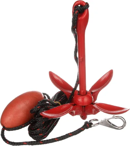 Vista 2 de MarineNow Kit de anclaje de grapnel de 3.5 lb – Anclaje plegable con cuerda de grado marino de 25 pies, boya, gancho a presión y bolsa