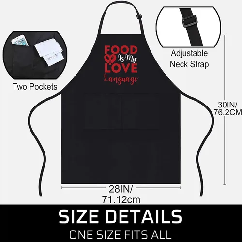 Vista 4 de Food Is My Love Language Foodie Chef Food Lover Blogger Delantales negros 1 tamaño para todos los hombres y mujeres Delantal de cocina, Negro