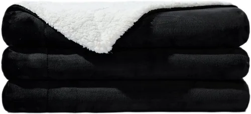 Vista 36 de NANPIPER - Manta de forro polar Sherpa, suave y esponjosa, mantas individuales para sofá, color negro, de 60x80 pulgadas