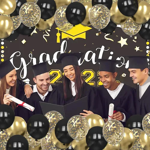 Vista 4 de 75 globos negros y dorados, globos de confeti negro y dorado de 12 pulgadas, globos de látex dorados para cumpleaños, Año Nuevo, boda, fiesta