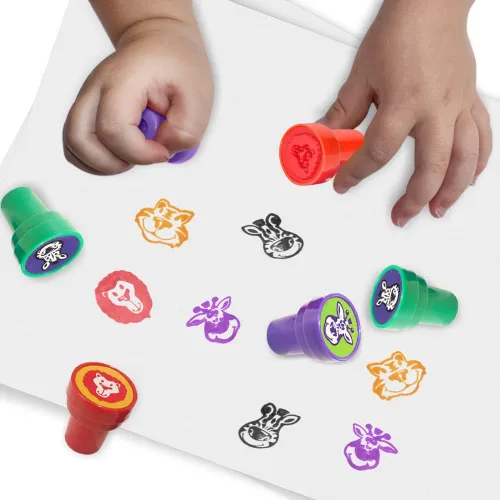 Vista 6 de ArtCreativity Sellos de animales del zoológico para niños, juego de 24, sellos preentintados surtidos, recuerdos de fiesta de cumpleaños