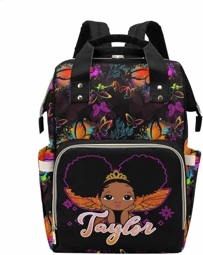 Vista 3 de M YESCUSTOM - Bolsa de pañales personalizada con nombre, diseño de mariposa colorida y negra, bolsa de lactancia para mujeres y hombres, gran