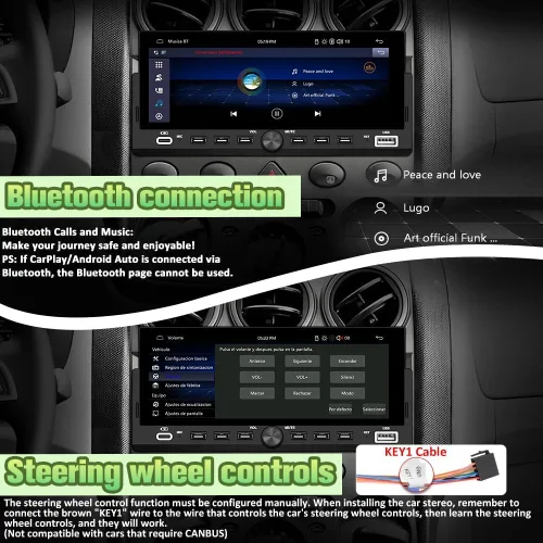 Vista 5 de Estéreo Universal Single Din para Automóvil con CarPlay Inalámbrico y Android Auto, Unidad Principal de Pantalla Táctil IPS de 6.86" con Cámara