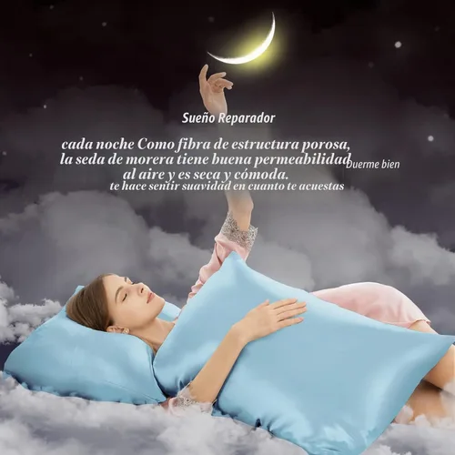 Vista 7 de Fundas de almohada de seda con cremallera, funda de almohada de morera Azul bebé