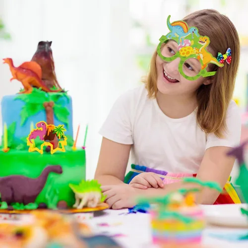 Vista 5 de Copkim 32 vasos de dinosaurio a granel, decoraciones de fiesta de cumpleaños de dinosaurio, gafas de papel con temática de dinosaurio, accesorios