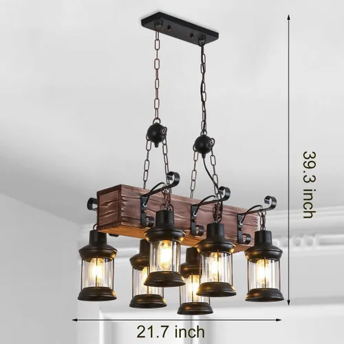 Vista 4 de iMeshbean Candelabro rústico de granja para comedor, cocina, isla, luces colgantes de madera industrial, lámpara de techo para sala de juegos, bar