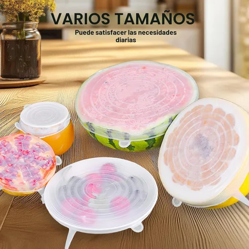 Vista 2 de Paquete de 4 tapas elásticas de silicona reutilizables de 4.5 pulgadas, fundas de silicona para almacenamiento de alimentos, tapas elásticas