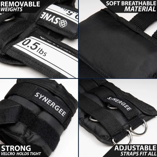 Vista 4 de Synergee Pesas ajustables para tobillo/muñeca de ajuste cómodo (juego de 2). Disponible en 5 libras, 10 libras y 20 libras. Talla única. a) 5 lbs