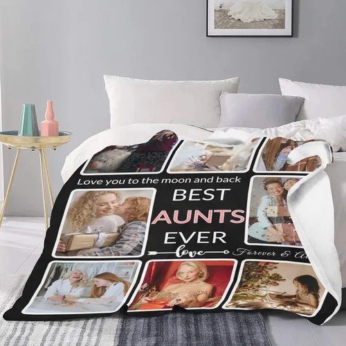 Vista 5 de Regalos para Tías Manta Personalizada con Foto, Haz una Manta Personalizada para Tías con Imagen Recuerdos Personalizados Souvenir Manta de Las