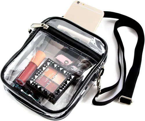 Vista 2 de Bolsa transparente aprobada para estadios, bolsa cruzada transparente con bolsillo frontal para conciertos, eventos deportivos, festivales